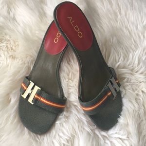 Aldo sandal mule with canvas strap and buckle